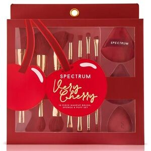 SPECTRUM NIB Very Cherry 10-Piece Dual Ended Makeup Brush, Sponge, Puff Set